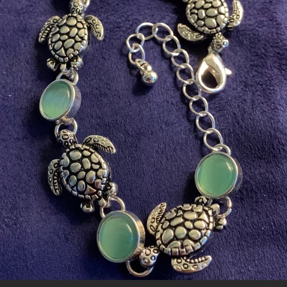 Sterling silver 🐢 turtles & green Agate stone - Picture 2 of 5
